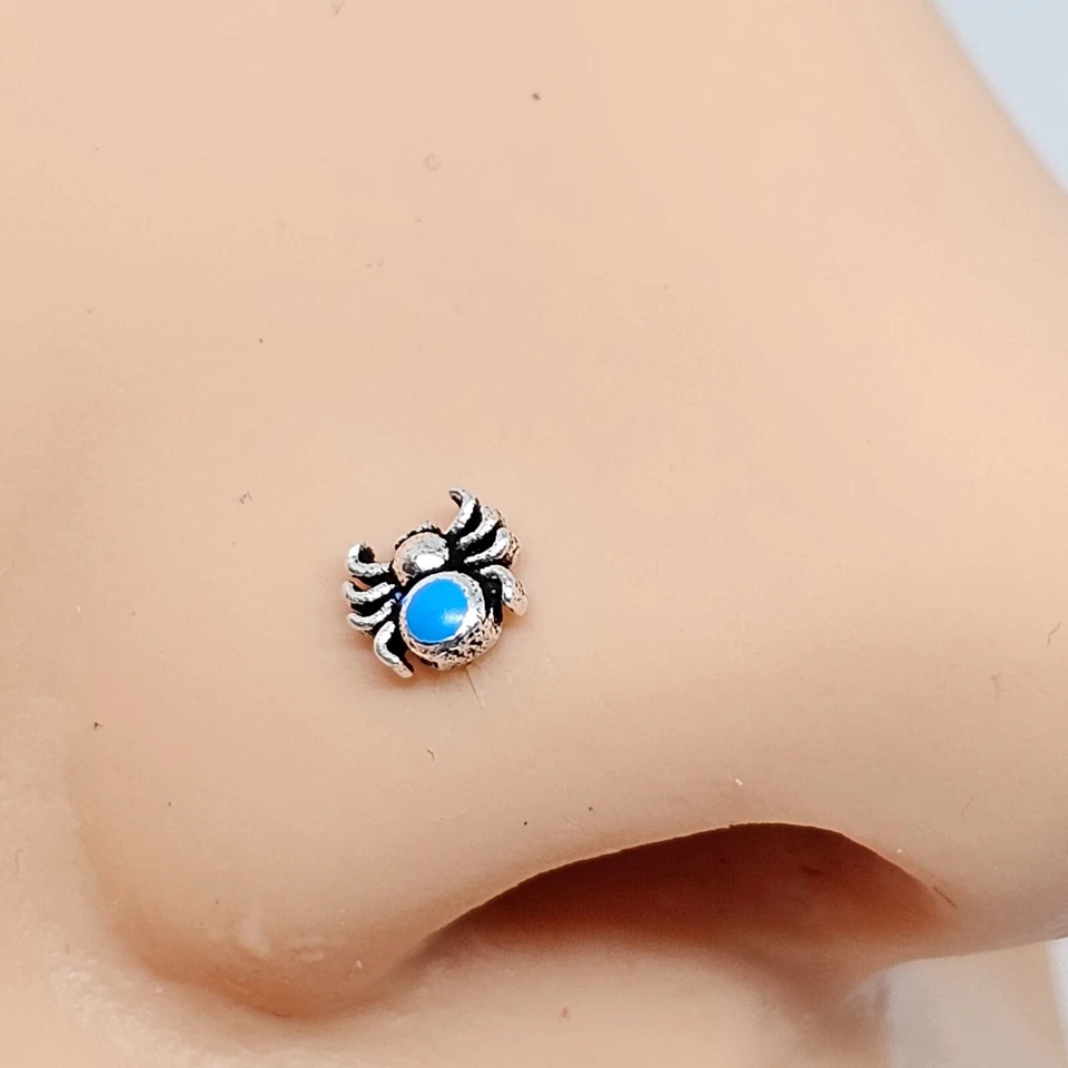 Borchia naso ragno smalto blu 22 g (0,6 mm) argento 925 piercing estremità a ... - Immagine 1 di 4