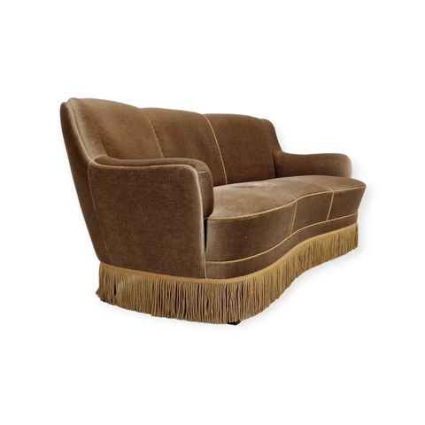 1970s, Danish vintage 3 seater "Banana" sofa, velour, original condition Cover