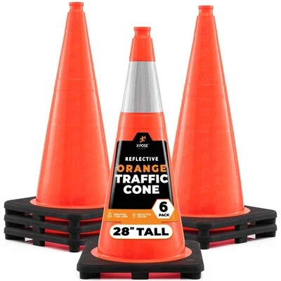 6 of Orange Traffic Cones 28 Inch with 6" Collar - PVC Plastic Safety Cones - Image 1 of 4