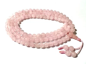 Genuine Rose Quartz Stone 108 Beads Mala Meditation Yoga Om Bracelet Necklace 01 - Picture 1 of 5