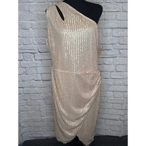 Kancy Kole Rosegold Voll Pailletten 1-Schulter formelles Midikleid GR XL BRANDNEU! - Bild 1 von 8