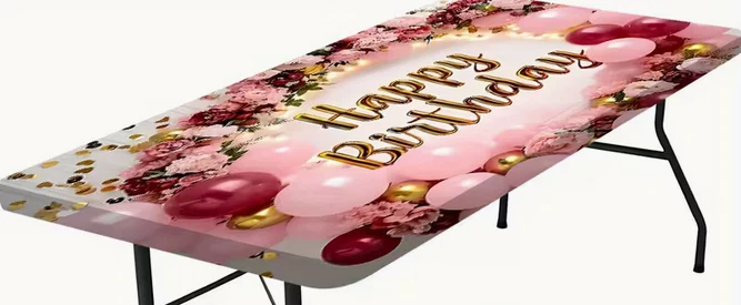 Fitted Table Cloth, Happy Birthday - Image 1 of 1