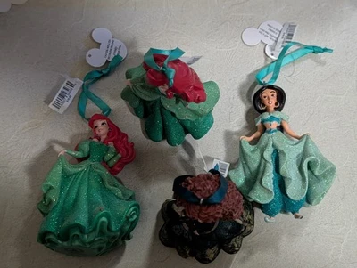 Disney 4 Princess Glitter Christmas Ornaments W Defects. Ariel, Merida, Jasmine - Image 1 of 4