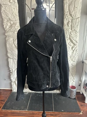 Jaqueta de Moto NYC Preta Camurça Prata Zíper Motociclista Edgy Tamanho XL em Branco - Imagem 1 de 3