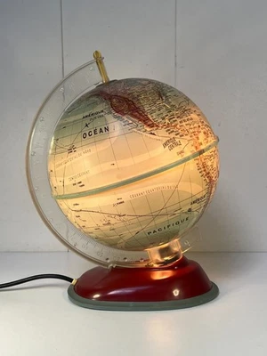 GLOBE TERRESTRE - MAPPEMONDE ANCIENNE PLASTIQUE LUMIÈRE DESIGN 1960 XXème - Photo 1/4