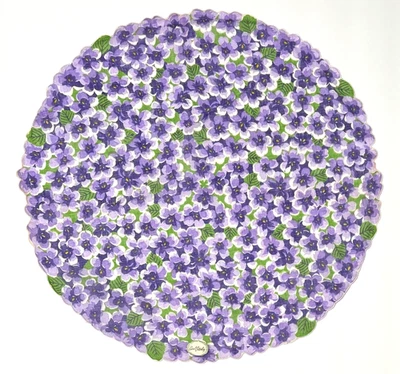 De Colección Pañuelo Hankie Carol Stanley Etiqueta Redondo Púrpura Violetas Bordes Festoneados Foto 1 de 4