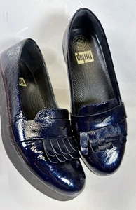 FitFlop Damenschuhe Größe 8 Penny-Loafer Slipper marineblau glänzend Klappe bequem - Bild 1 von 16