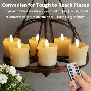 6pcs Real Wax Flameless Flickering LED Tea Light Candles Timer Battery Operated - Picture 1 of 15