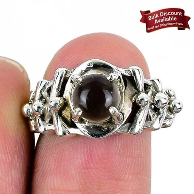 Smoky Quartz Stone 925 Silver Anniversary Statement Mother Ring Jewelry Size 7.5 - Image 1 of 4