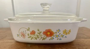 CORNING WARE Wildflower Orange Poppy Vintage 1 QT Casserole Lid has Chips - Picture 1 of 5