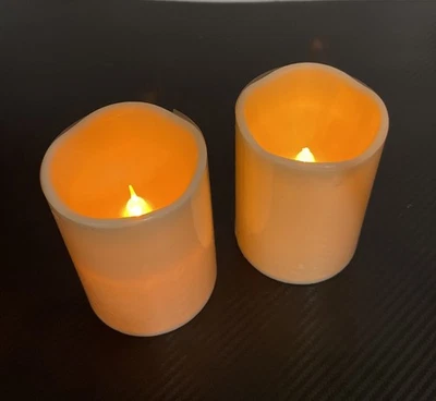 Flameless LED Candle Lights Battery Operated Flickering Pillar Candles 2pc New - Image 1 of 4