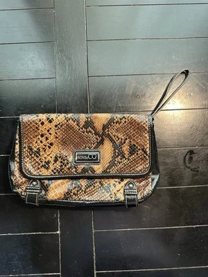 Nine & Co. Wristlet Clutch Bag Purse Brown/Black Snakeskin Faux Leather NWOT - Image 1 of 4