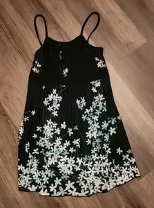 Wet Seal Babydoll Top Medium Spaghetti Straps Summer Black Floral Tunic Y2k - Picture 1 of 6