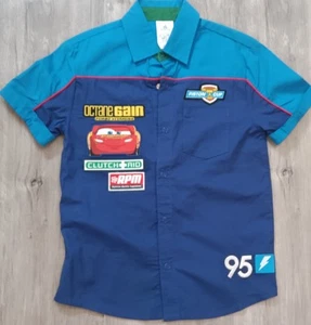 BOY'S DISNEY STORE Cars Lightning McQueen Short-Sleeve Button-Up Shirt, sz 7/8 - Picture 1 of 10