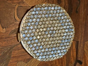 Vintage MOD Strass & Türkis Cabochon Pulver Make-up mit Reißverschluss kompakt - Bild 1 von 6