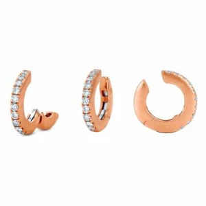 14k/18k Solid Gold Genuine Natural Diamond Heavyweight Round Hinged Ear Cuff - Picture 1 of 10