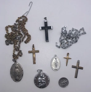 Vintage Lot of Catholic Charms Pendants Cross Virgin Mary Jesus Holy Cross - Picture 1 of 9