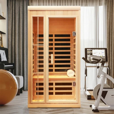 Far Infrared Sauna Room Personal Steam Hemlock Sauna Heated w/ LED Colour Lights - Image 1 of 4