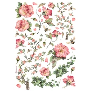 Stamperia A4 RICE PAPER - BEST SELLERS - PINK ROSES & IVY - Decoupage - Picture 1 of 1