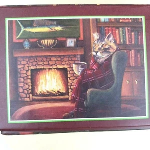 "Rompecabezas de papel chip azul Cat By The Fire 1000 piezas 27"" x 20" - Imagen 1 de 5