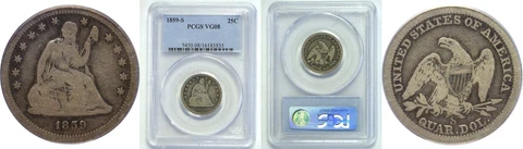 1859-S Seated Liberty Quarter PCGS VG-8 Cover