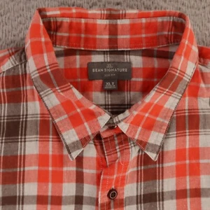 LL Bean Shirt Mens XL XLT Orange Brown Check 100% Cotton Twill Slim Signature - Picture 1 of 11