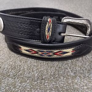 Wrangler Belt Men’s 34 Leather Silver Concho Handcrafted Made Old Sonora Mexico