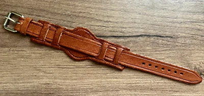 Cinturino fascia trench vintage esercito militare 20mm pelle marrone fatto a mano WW1 WW2 - Immagine 1 di 2