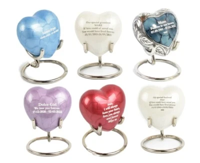 Heart Keepsake Urn Cremation Mini Ashes Urn Personalized Engraved Various Design - Image 1 of 3