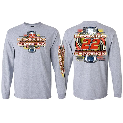 Joey Logano 2023 Long Sleeve Athletic 2-Time Champ T-Shirt Gray Cover