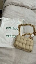 NWT Bottega Veneta The Chain Cassette Padded Leather Shoulder Bag in Almond/Gold