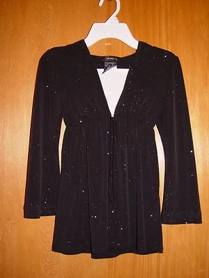 Niñas Talla Vestido de fiesta mediano sin palabras NEGRO brillante de 2 piezas Foto 1 de 4