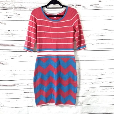 Lilly Pulitzer Lindsay Sweater Dress Womens Size L Pink/Blue Chevron Long Sleeve - Image 1 of 4