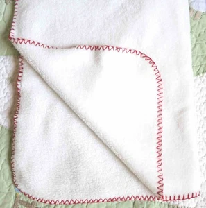 White Plush Thick Fleece w Red Whip Stitched Edge Baby Girl or Boy Blanket EUC - Picture 1 of 3