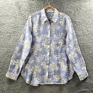 Sportscraft Womens Blouse Top Size 14 Blue Grey Yellow Stripe Paisley Sheer - Bild 1 von 13