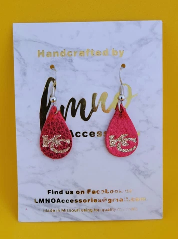Handcrafted top quality genuine leather earrings KC Chiefs teardrop Mahomes, USA Cover