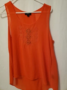 B Wear Tank Top Size Medium Red Orange Sheer Beaded Embroidered Split Back - Picture 1 of 10
