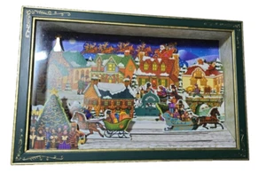 Vintage Musical Shadow Box Christmas Santa Noel Musical Scene TESTED/WORKS! - Picture 1 of 4