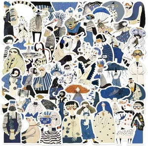 50 Pcs Blue Illustration Graffiti Stickers for Girls Teens Boys Kid Incentive - Picture 1 of 9