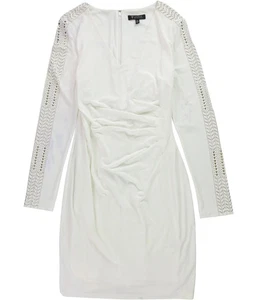 GUESS Womens Studded Ruched Sheath Dress, white, 12 - Picture 1 of 2