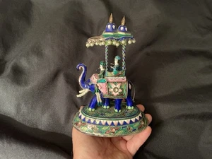 Beautiful Vintage 1950's  7” Tall  Asian Indian  Enamel On Silver Elephant Pearl - Picture 1 of 10