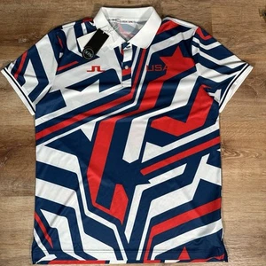 NEW J. LINDEBERG TEAM USA ALOIS PRINT Men’s XL GOLF POLO Red White Blue Flag US - Picture 1 of 8