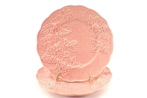 Bordallo Pinheiro Ingrid Pink SALAD PLATE Set of 2 Embossed Flowers Dots Vintage - Picture 1 of 8
