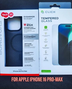 FOR APPLE IPHONE 16 PROMAX TECH21 EVOARMOR/FLEXSHOCK-CASE NEW/W-TEMPERED GLASS - Picture 1 of 6