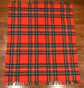 Vintage 1950s Rally Klad Royal Stewart Plaid Wool Travel Rug Throw Red Scotland - Picture 1 of 3