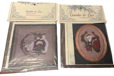 2 TWO Lavender & Lace XMAS SANTA  X-Stitch Pattern Victorian Designs Vintage - Image 1 of 4