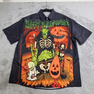 Camisa Hawaiana Halloween Para Hombres L Negra Naranja Ghoul Esqueleto Botón de Bolos Nueva - Imagen 1 de 8