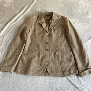 Ralph Lauren Woven Linen Wool Blazer Jacket Women's Size 10 Beige Made in Italy - Picture 1 of 17