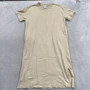 H&M Shirt Dress Women's Medium Beige Short Sleeve Pockets 100% Cotton Maxi - Picture 1 of 8