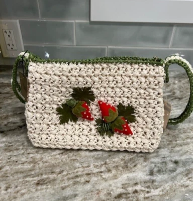 Cartera de paja blanca vintage Magid años 60 con fresas nueva stock antiguo con etiquetas Foto 1 de 4